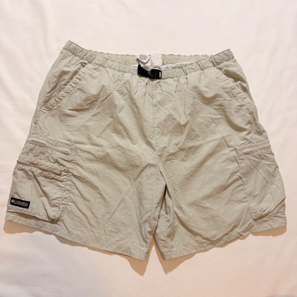 Columbia Cargo Shorts Mens XL Tan Khaki Nylon PFG Hiking Belted 90s Vintage